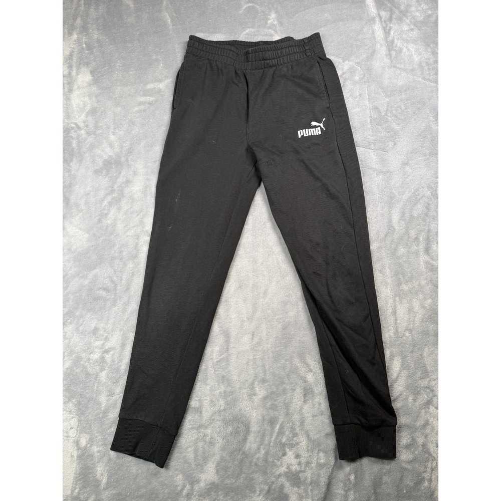 Puma Track Pants Boys Medium 10-12 Black Elastic Waist Pockets Logo Activewear